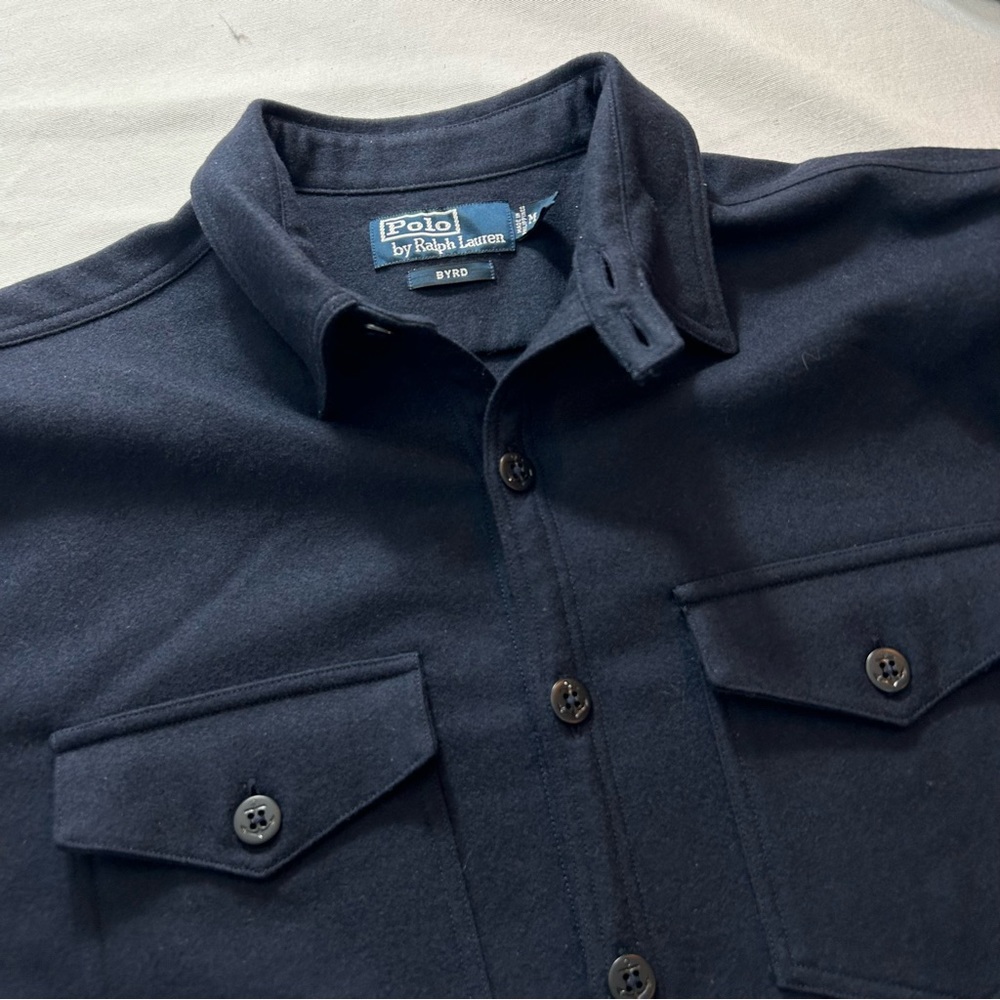 RARE Polo Ralph Lauren Byrd Wool Shirt Mens M Blue Angora Cashmere Blend LS EUC